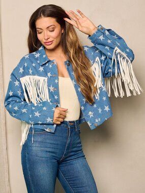 THE ESTRELLA LADIES DENIM FRINGED JACKET NWT